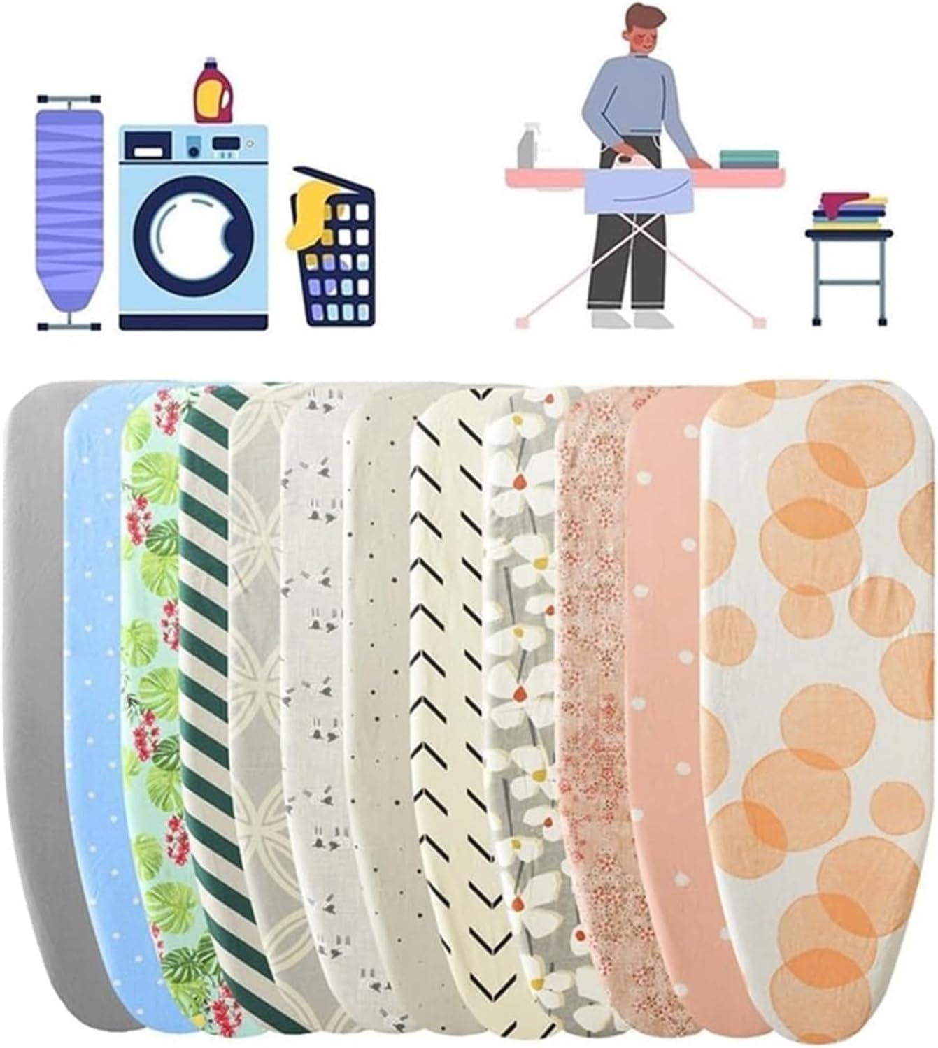 Ironing board cover, Iron Board Replacement Cover with Padding, Elastic Cord(Blue,43x13in/109.2cmX33cm)