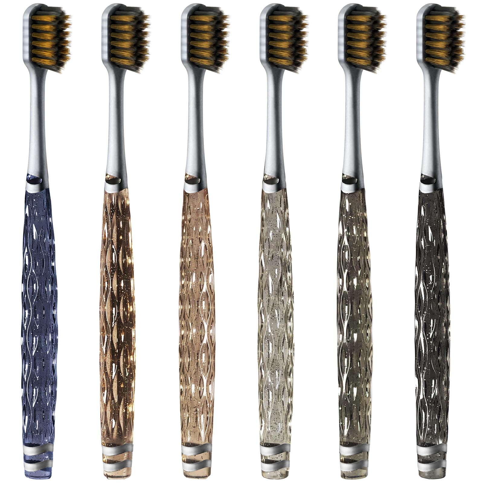 Toothbrush, Extra Soft Travel Nano Crystals Bristle Flossing Toothbrushes for Adults Sensitive Teeth & Gums，Travel Soft Toothbrush for Adults, Medium, 6 Pack