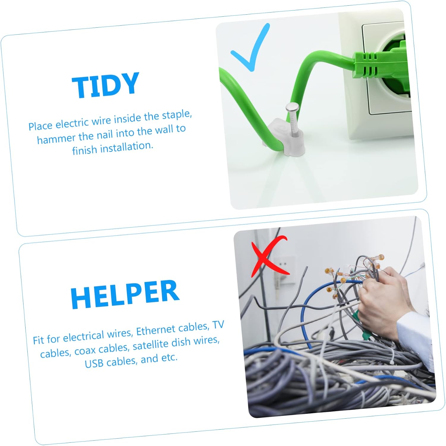 500pcs Wire Staples Cable Clips for Wall Self-Adhesive Cord Holders for Extension Cords Sturdy Electrical Wire Fasteners for Wall Mounting