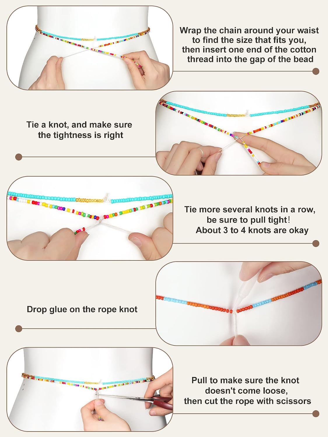 Yinkin 20 Pcs 50 Inch African Waist Beads for Women Plus Size Waist Belly Beads Tie on Layered Body Chain Non Stretching Colorful Body Bikini Jewelry Accessories for Summer Beach