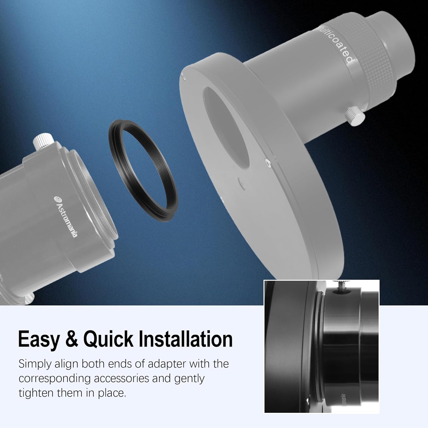 Astromania M54X0.75 Male to M48X0.75 Female Thread Telescope Adapter - Bundle with - Telescope Alignment 1.25" Laser Collimator with 2" Adapter