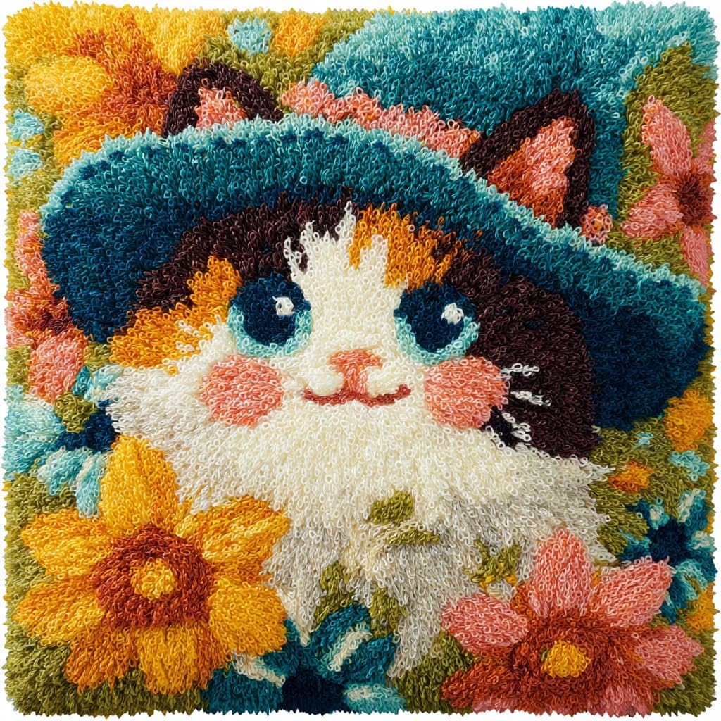 Henypt Latch Hook Kits-E Diy Latch Hook Cushions Kits, Cats And Flowers
