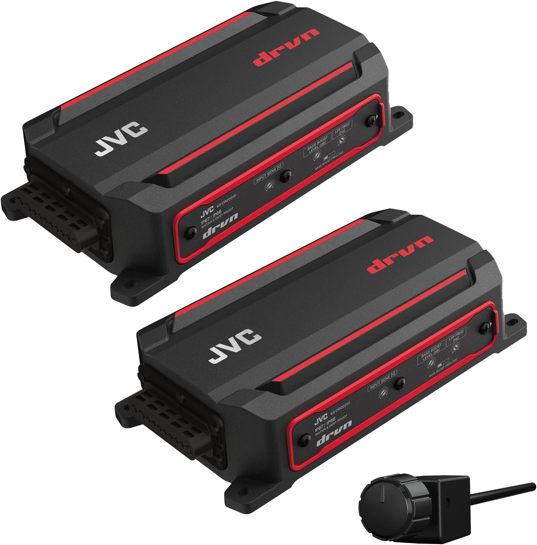 JVC KS-DR2104DBT Bluetooth 4-Channel Compact Digital Amplifier 50W RMS x 4 @ 4 ohms and KS-DR2001D Compact Mono Digital Amplifier 300W x 1 RMS @ 2 ohms/Wired Level Control Included for Car, Marine,