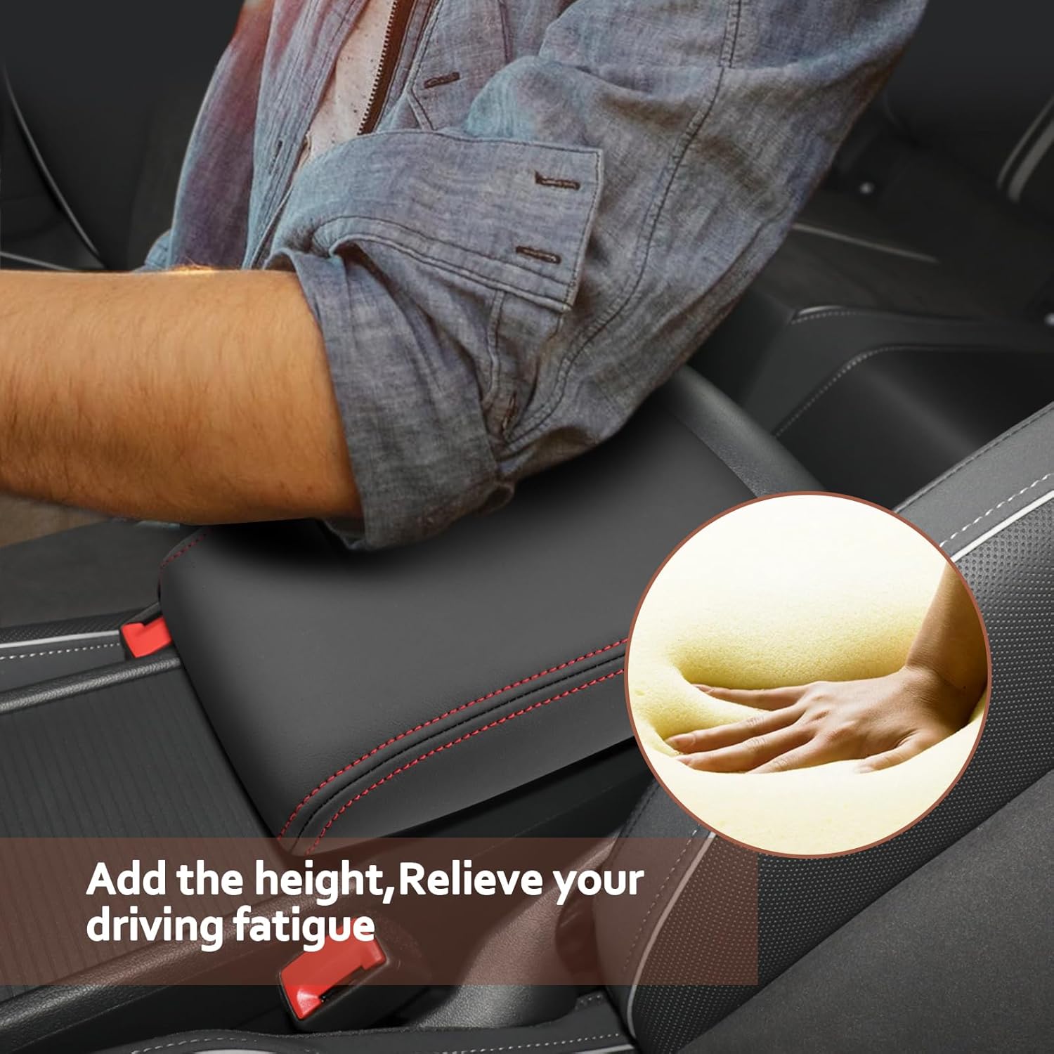 SKTU for 2020-2024 Volkswagen Golf Center Console Cover 2023 2024 Golf Accessories Armrest Cover 2023 2024 Golf R Seat Box Cover 2020-2023 2024 Golf MK8 Center Console Soft Cushion (Red Line)