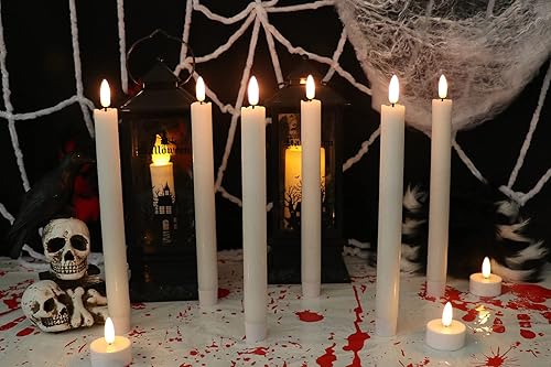 Miniatura 8 de DRomance Velas cónicas sin llama blancas que funcionan con pilas con temporizador de 6 horas, velas LED cónicas parpadeantes de cera real con mecha