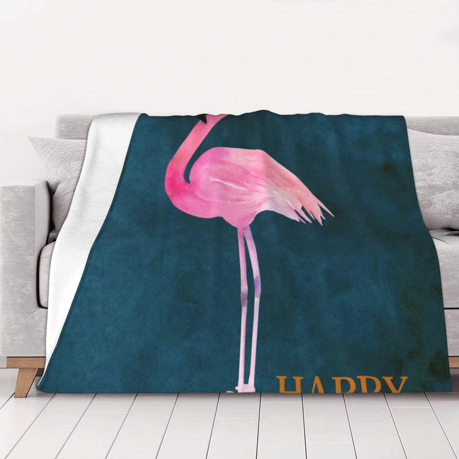AUBKFELD Halloween Flamingo Witch Hat Printed Flannel Blanket 150x125 CM, Soft & Warm Throw Blanket for Sofa/Couch/Bed/Car, Gifts for Audlts Women Men