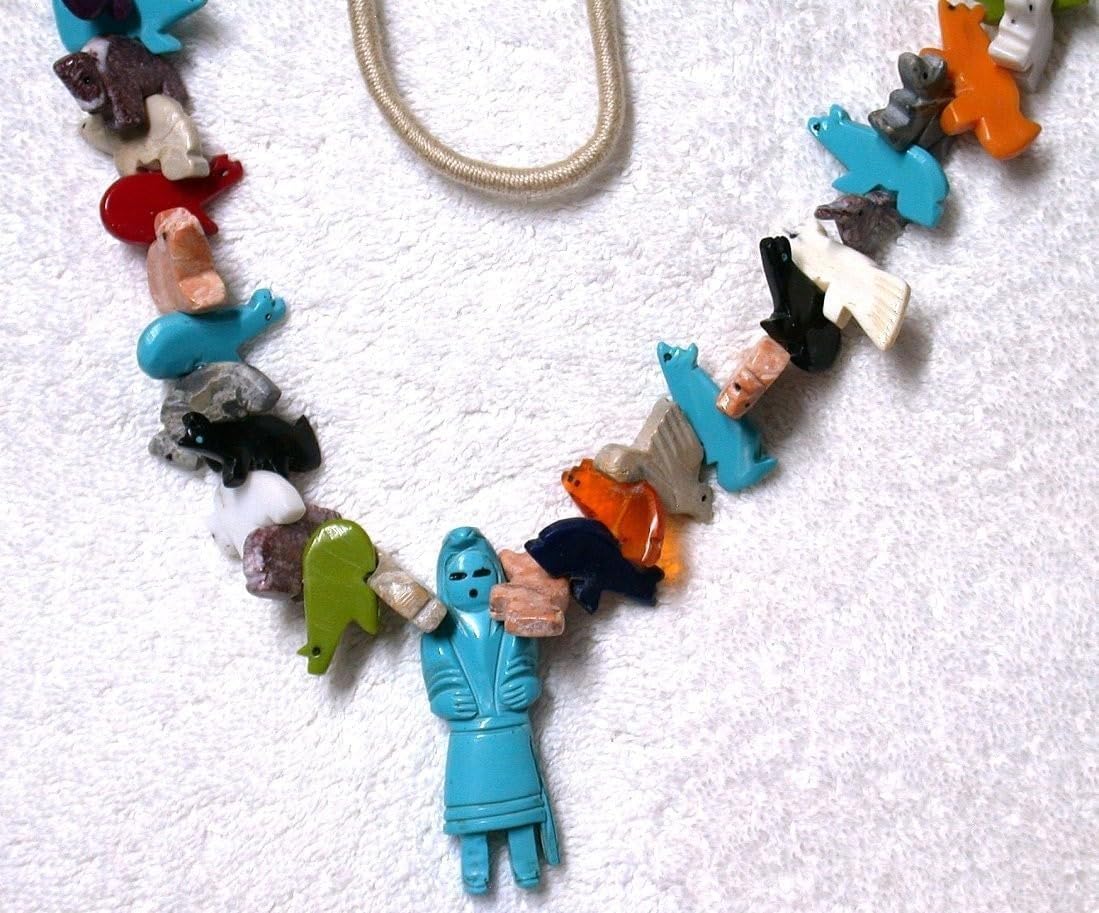 American Indian Woman Asstd Figure Carved Asstd Stone 34" Fetish Necklace FN35