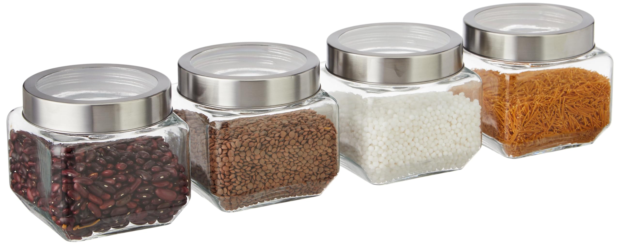 Amazon Brand - Solimo - Set of 4 Glass Jars - 910 ml - BPA-free, Airtight, Transparent