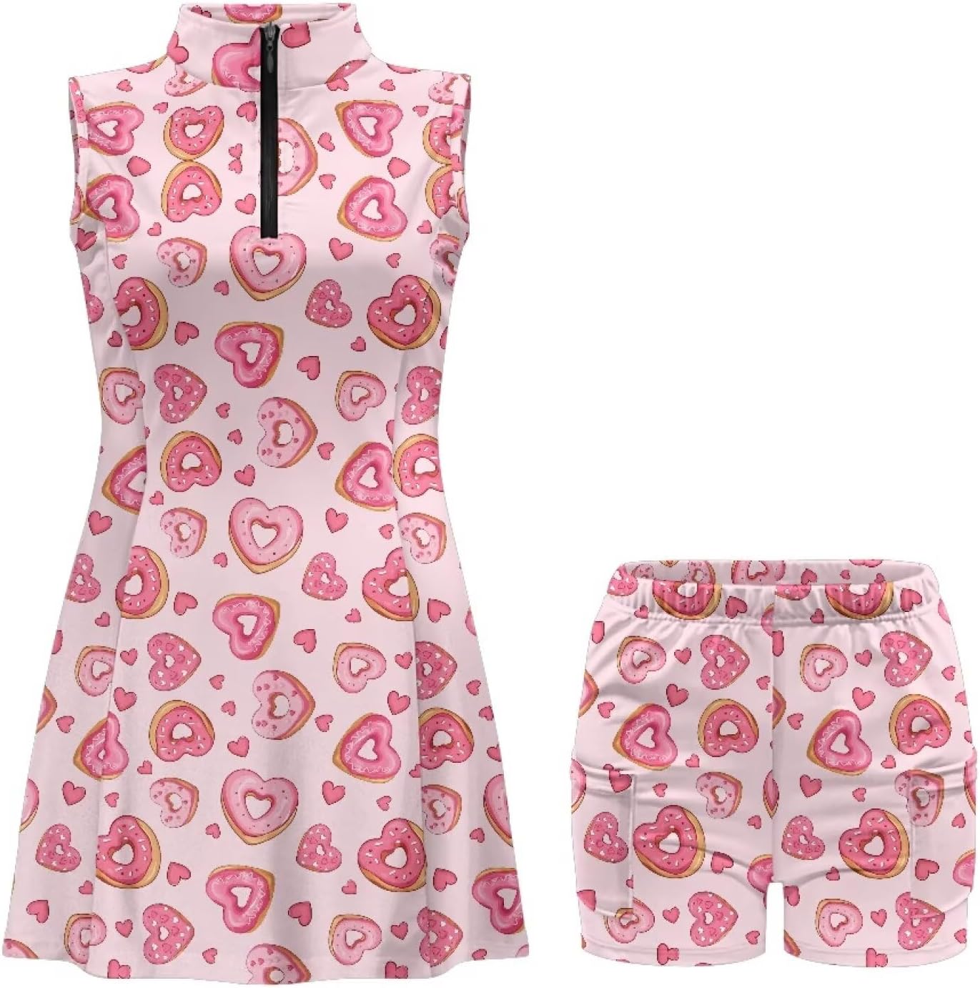 Valentine's Day Sleevesless Workout Dress with Built in Shorts Women Breathable Athletic Casual Golf Tops Stretchy