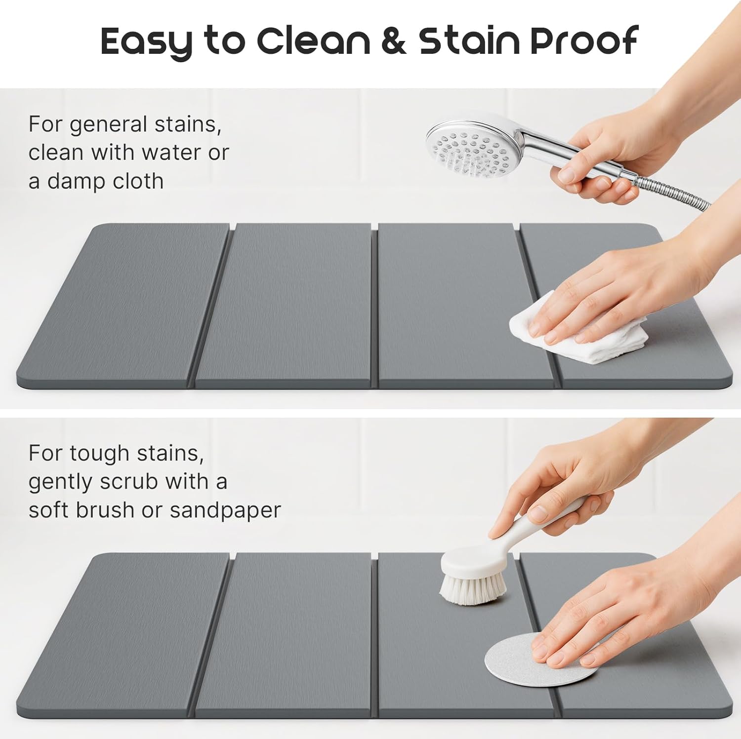 ArtyCozy Extra Large Foldable Stone Bath Mat with Non-Slip Rubber Back, 31.5" x 19.7", Super Absorbent Quick Drying Diatomaceous Earth Mat for Bathroom, Easy to Store, Easy to Clean, Grey