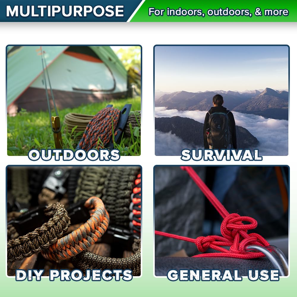 Paracord Planet Typ III 550 Paracord – 600+ Farben – Stränge von 3 - 30 m und Spulen von 70 - 300 m – perfekt für Innen- und Außenbereich, und DIY-Projekte