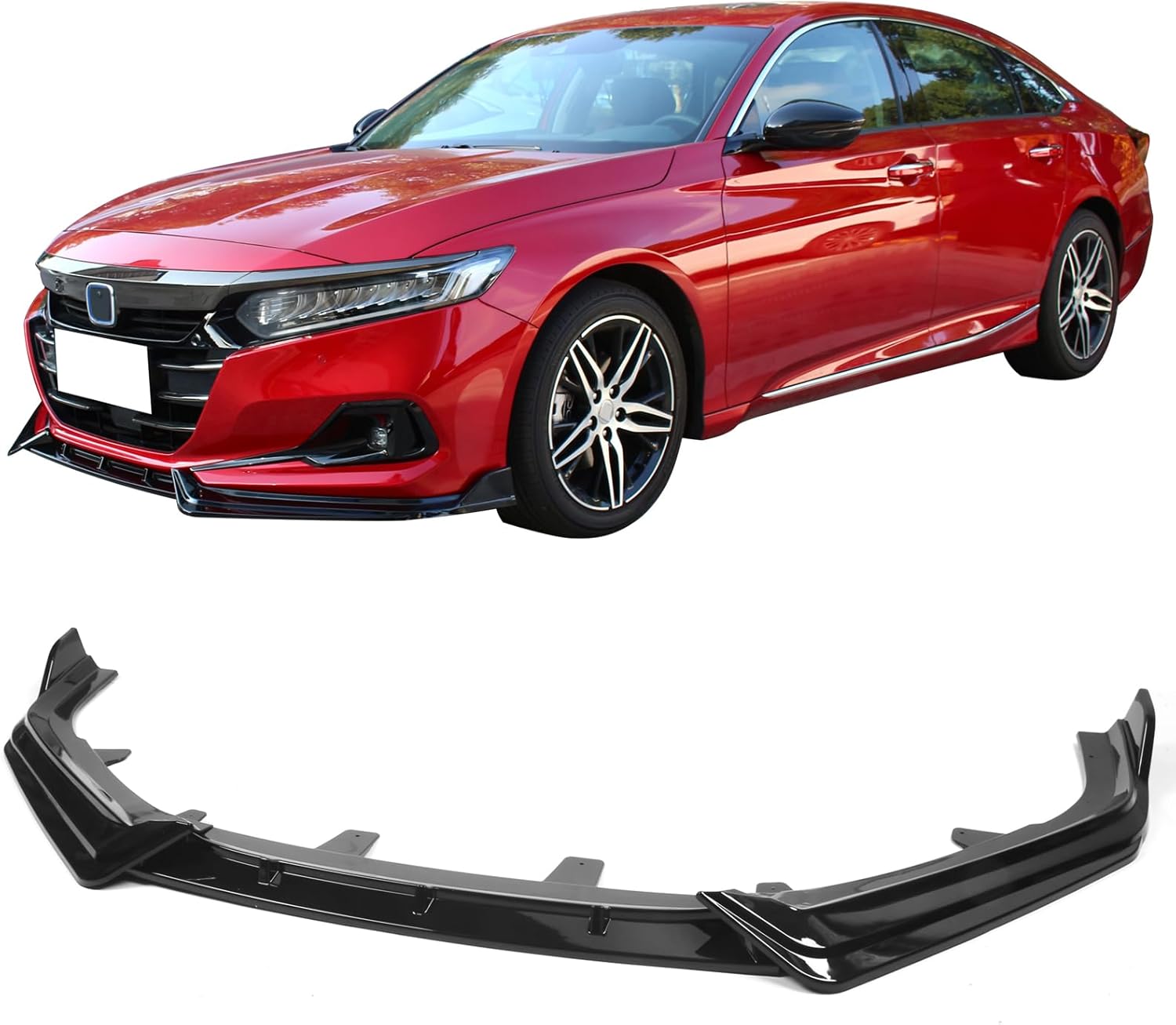 IKON MOTORSPORTS, Front Bumper Lip Compatible with 2021-2022 Honda Accord, Gloss Black IKON V1 Style PP 3PCS Front Spoiler Splitter Kit