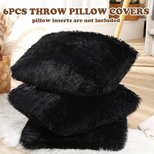 Miniatura 3 de VitalCozy 6 fundas de almohada de piel sintética esponjosa para sofá, 18 x 18 pulgadas, fundas de almohada cuadradas de lujo, decorativas, suaves,