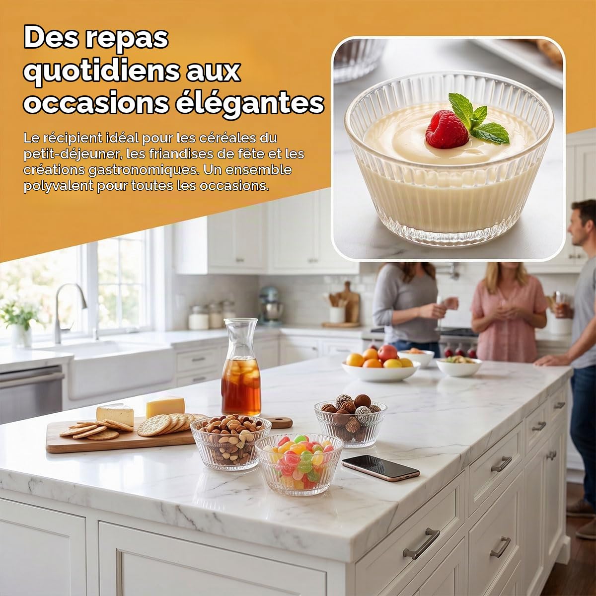 Lot de 6 Bols à Dessert en Verre Cannelé – 320 ml – Empilables Gain de Place – Pour Salade de Fruits, Yaourt, Glace, Apéro – Va au Lave-Vaisselle pour Maison, Mariage, Mère