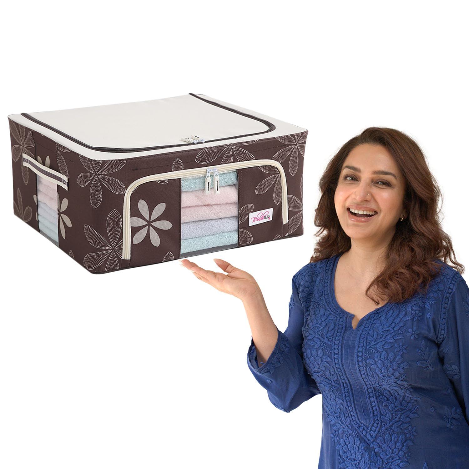 BlushBees Oxford fabric Living Box - Storage Boxes for Clothes, Saree Cover Bags - 44 Litre (Pack of 1, Brown)-image-32