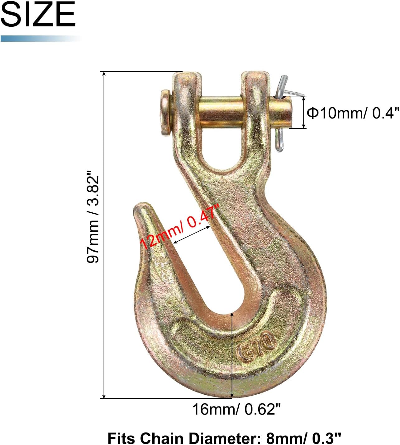 uxcell 5/16" Clevis Grab Hook, G70 Carbon Steel Transport Safety Chain Hooks, 4 Pcs Clevis Grab Hooks for Rigging Deck Receiver Hitches Trailer Wiring
