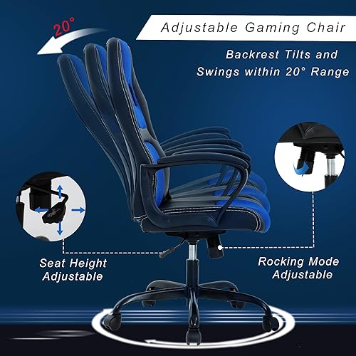 Miniatura 5 de Silla Gamer Silla ergonómica de carreras, silla de masaje de cuero azul para adultos y niños