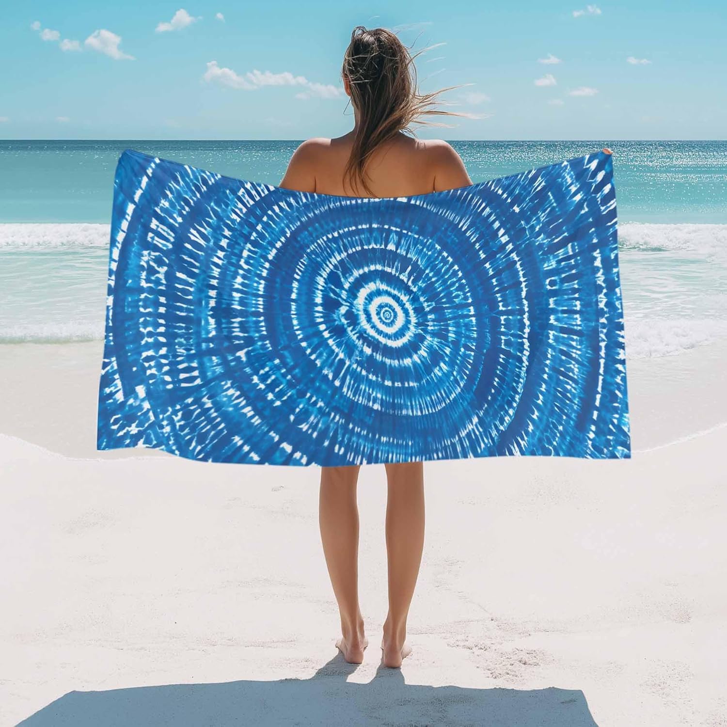 Blue Gradient Beach Towel 30" x 60" Abstract Tie-Dye Art Quick Dry Sand Free Pool Towels Soft & Absorbent Compact Towels Beach Accessories for Travel Bathroom Swimming Pool
