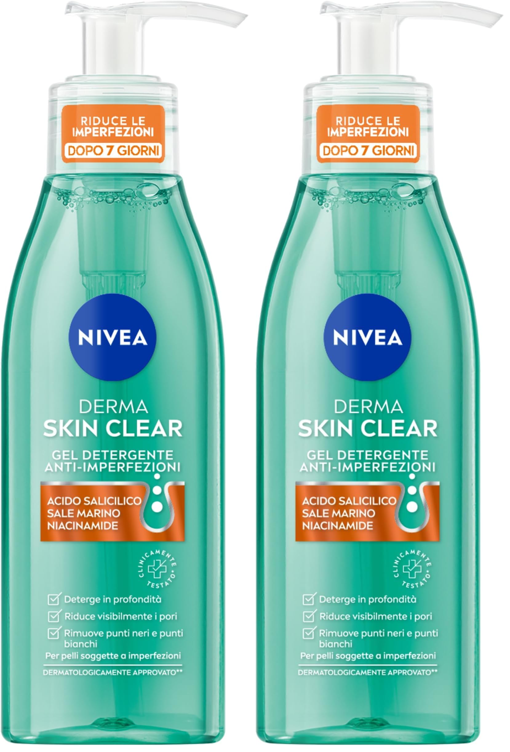 NIVEA Derma Skin Clear Gesichtsreinigungsgel gegen Unvollkommenheiten 150 ml, Gesichtsreiniger fettige und Mischhaut mit Salicylsäure, Meersalz und Niacinamid, reinigender Gesichtsreiniger