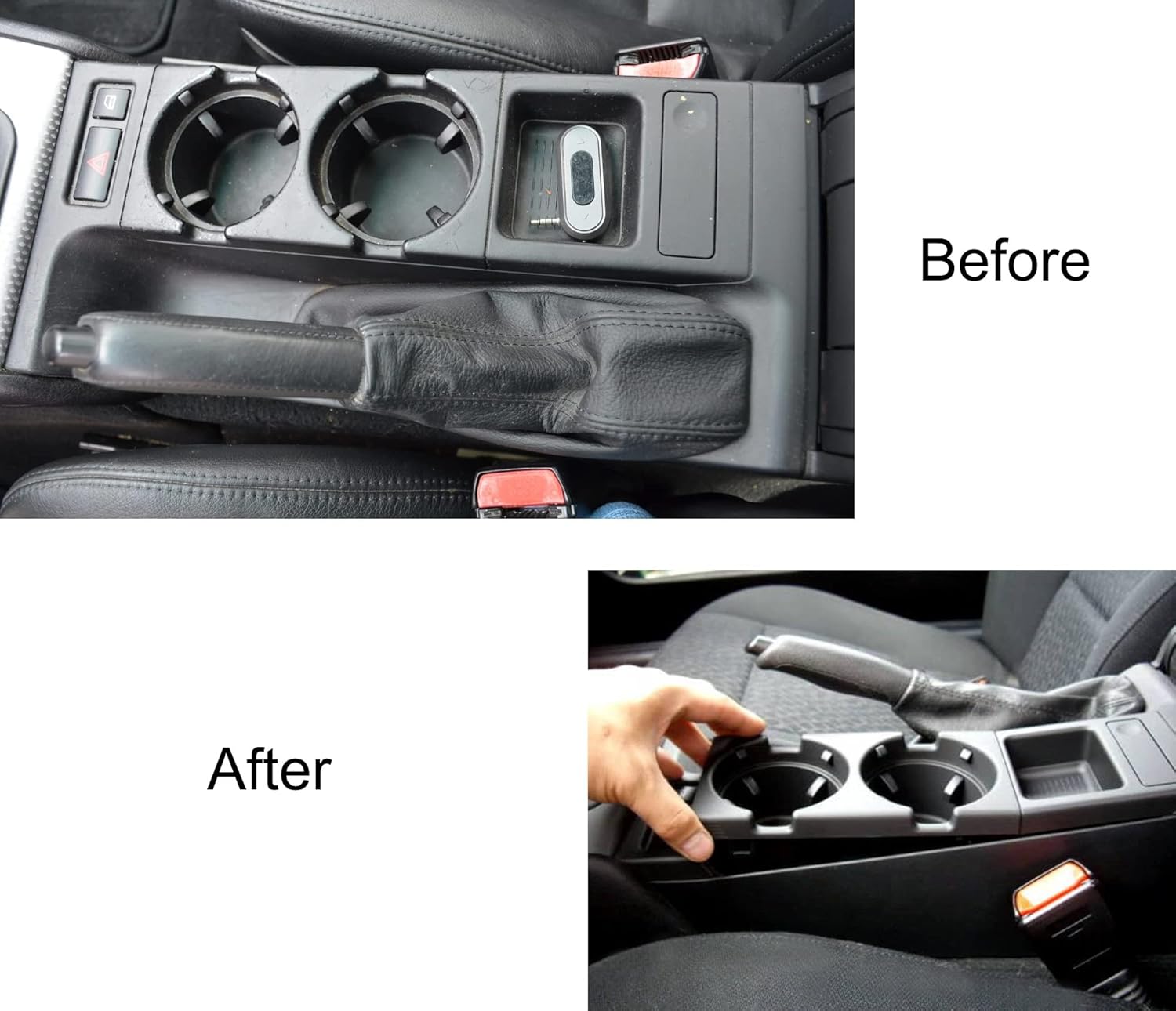 iJDMTOY Matte Black No Rubber Coating 2pc-Set OEM-Replace Center Console Dual Cup Holder Insert & Under Armrest Coin Collector Tray, Compatible with BMW 1999-2005/2006 E46 3 Series