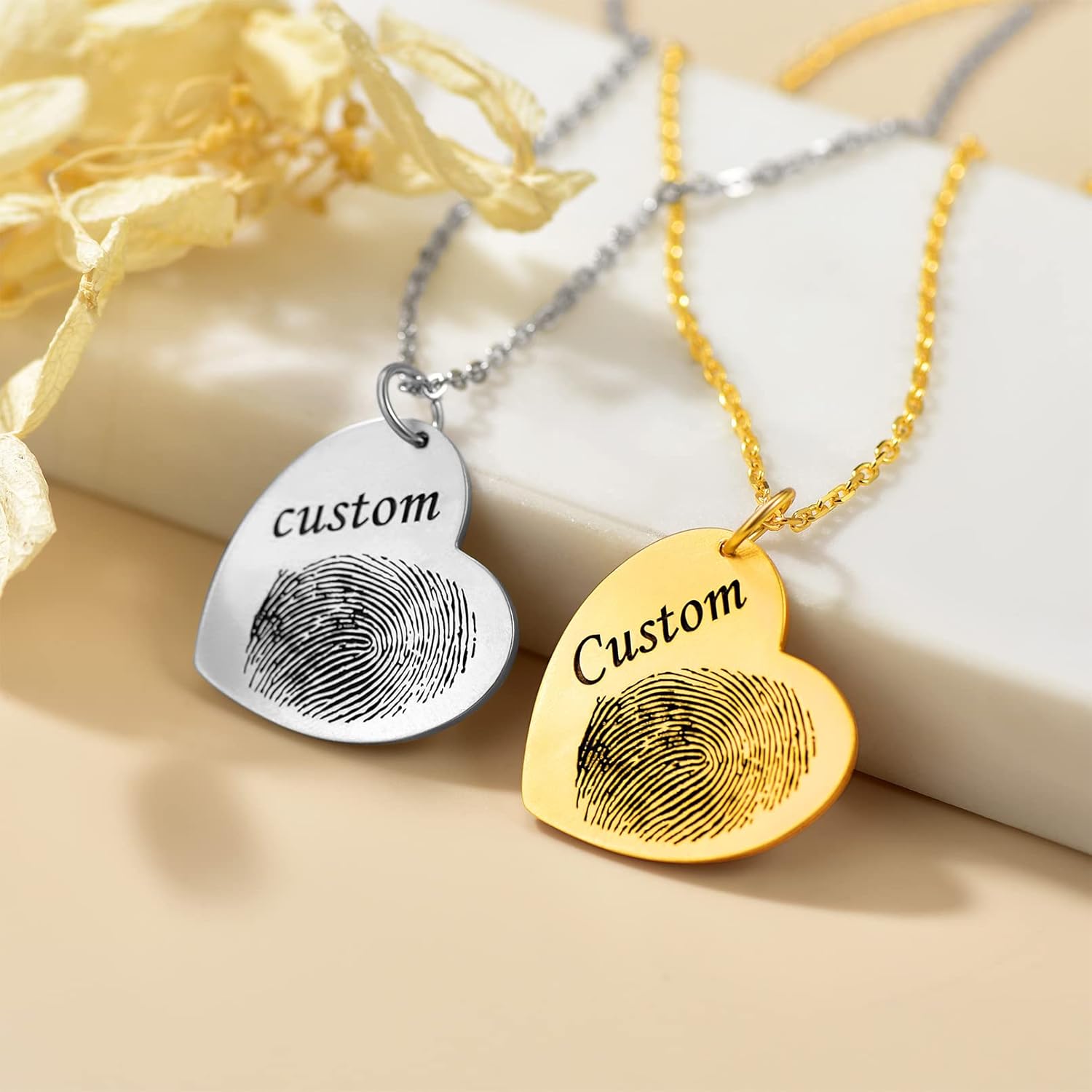 Custom4U Fingerprint Necklace Customized,Custom Memorial Jewelry with Loved One’s Finger Print/Thumbprint,Stainless Steel/925 Sterling Silver,Chain 18”+2”,Memory Keepsake Necklaces for Women Men