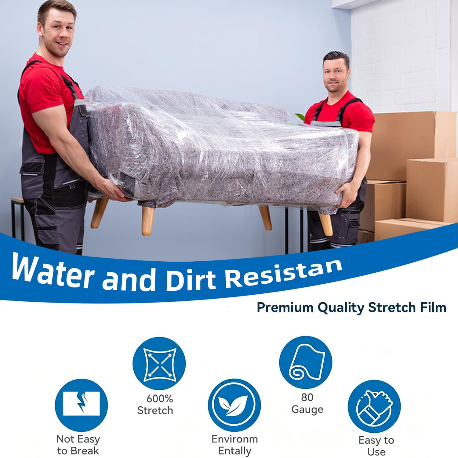 Stretch Wrap Roll 18" x 1500 FT,Heavy Duty 600% Stretch,Clear 80 Gauge Industrial Strength Stretch Film,Plastic Wrap for Pallets,Packing, Shipping&Furniture Protection ​–4 Rolls with Handles