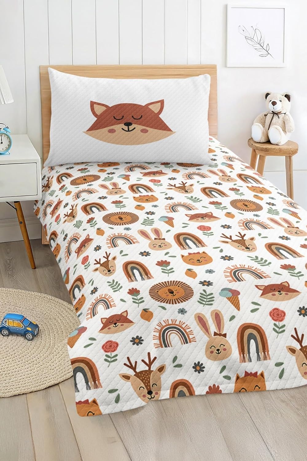 SODEF Bedding Set Twin Size Forest Animals and Rainbow Design Cotton Polyester Quilt Set for Kids and Teens Room, Multicolor, 2 Piece - Multicolor, One Size