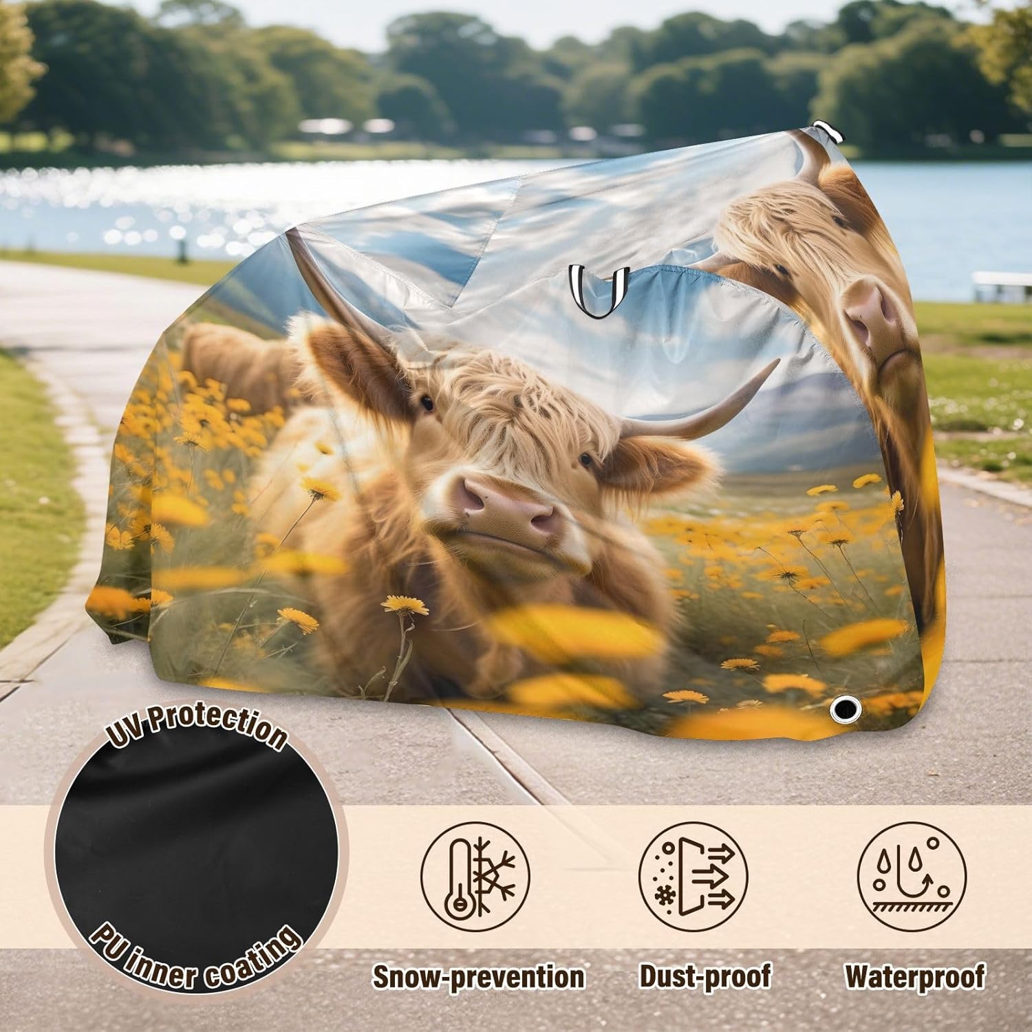 ALAZA Cattle in Field Bike Cover Waterproof Outdoor Ebike Bicycle Covers Tarp Protection for 1/2 Bikes, Sun UV Dust Wind Proof
