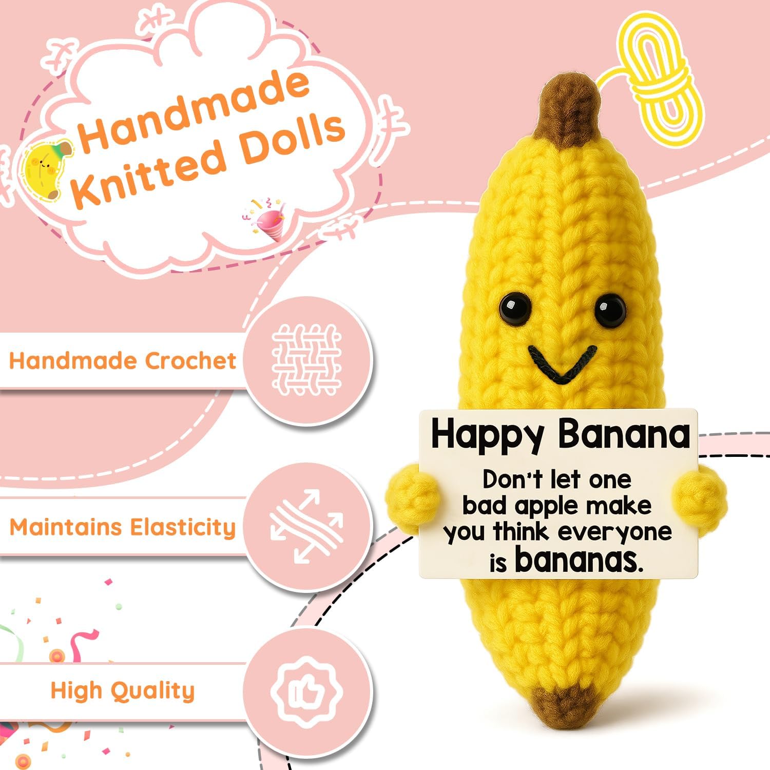MAMAGIFTREE Valentines Day Gifts for Friends Birthday Gifts for Women,Friendship Gift for Friends Female, Coworkers, Son Mom Dad Daughter Sister Positive Crochet Banana Emotional Inspirational Support - Image 7