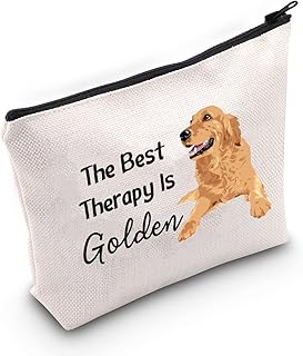 Golden Retriever Lover Gift The Best Therapy Is Golden Makeup Bag Golden Retriever Mama Cosmetics Bag Golden Retriever Owner Gift Dog Lover Travel Bag (The Best Therapy Is Golden White Bag)
