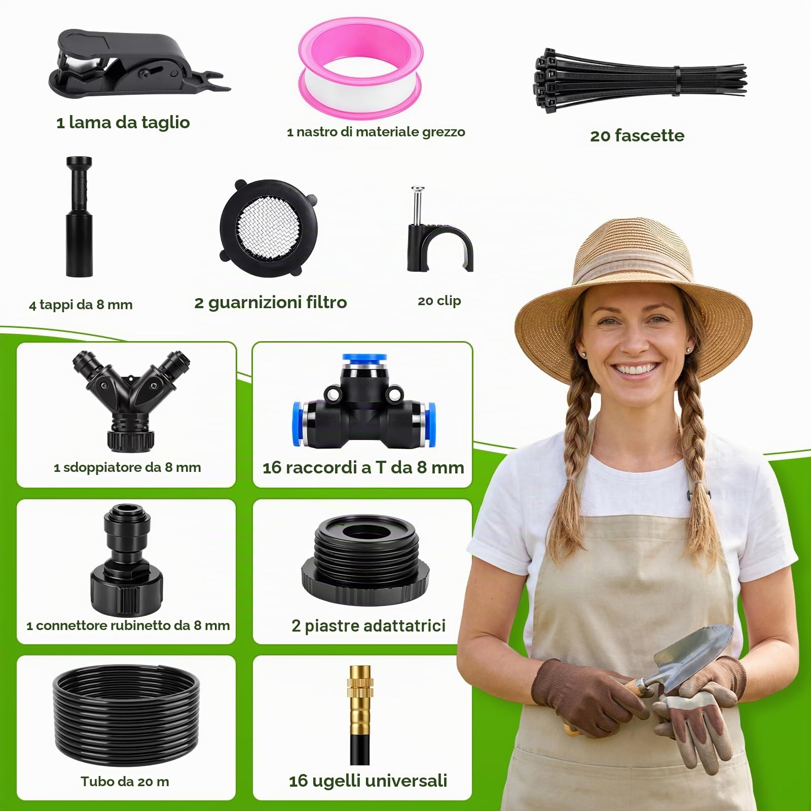 Sistema di irrigazione da giardino, regolabile a 360° Tubo di irrigazione Sistema di irrigazione per balcone Irrigazione delle piante Con 16 ugelli Irrigazione a goccia Irrigazione da