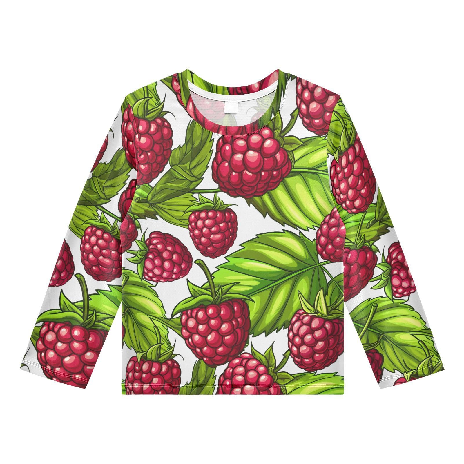 Raspberry Fruit White Boy's Rash Guard Swim Shirt Long Sleeve Sun Shirt for Kids Toddler UPF50+ 3T
