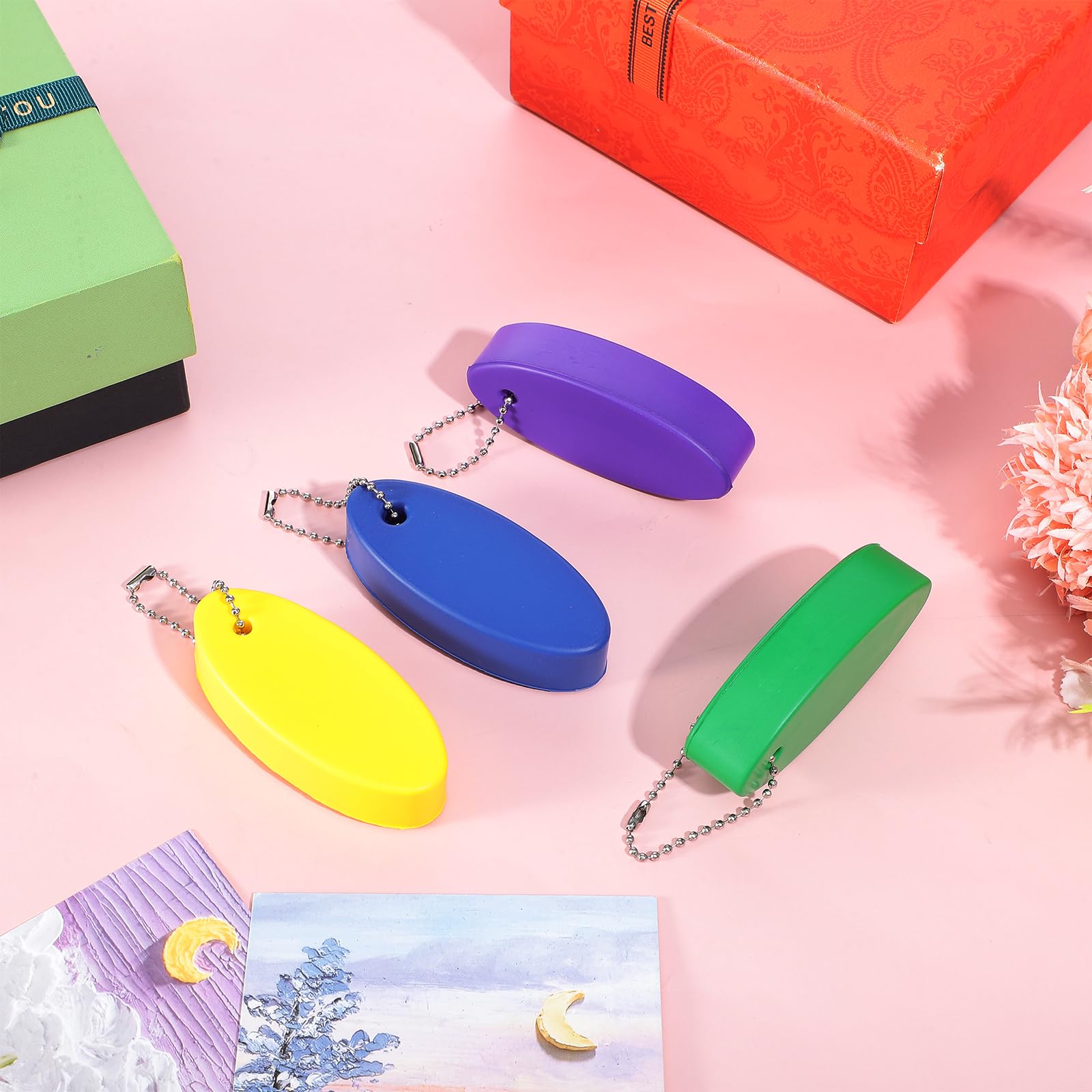 Tucnoeu 4 Pcs Floating Keychain for Boat Keys, EVA Floating Keychains Bright Color Oval Float Key Rings, Oval Shaped Foam Float Key Ring for Fishing Surfing Sailing Kayak — view 7