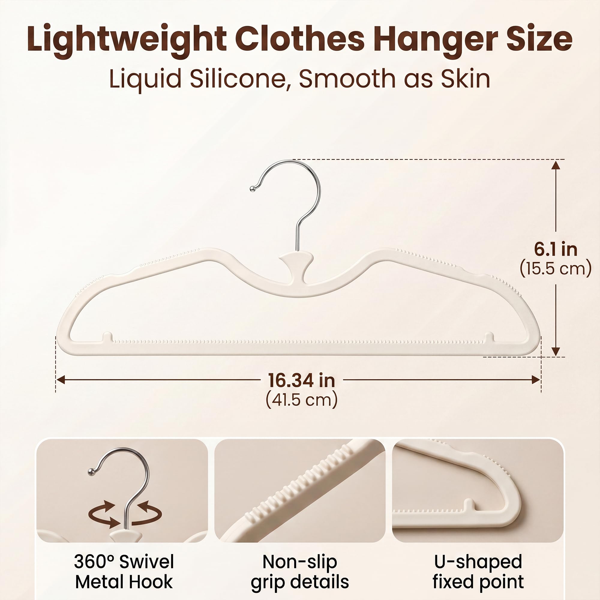20 Stück kurze Nackenbügel, 7,6 cm, Lift, Silikon, rutschfest, cremefarben | Hebt sich 7,6 cm höher, um ein Ziehen zu verhindern. Rutschfester Griff aus Flüssigsilikon. Fusselfreie Alternative zu Samt