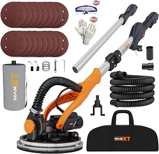 MAXXT 750W Drywall Sander with Vacuum Dust Collection, 6 Speed Foldable Telescopic Electric Wall Sander, Popcorn Ceiling Removal Tool, 1900RPM Power Sander Tool, with LED Strip Light and Vacuum Bag
