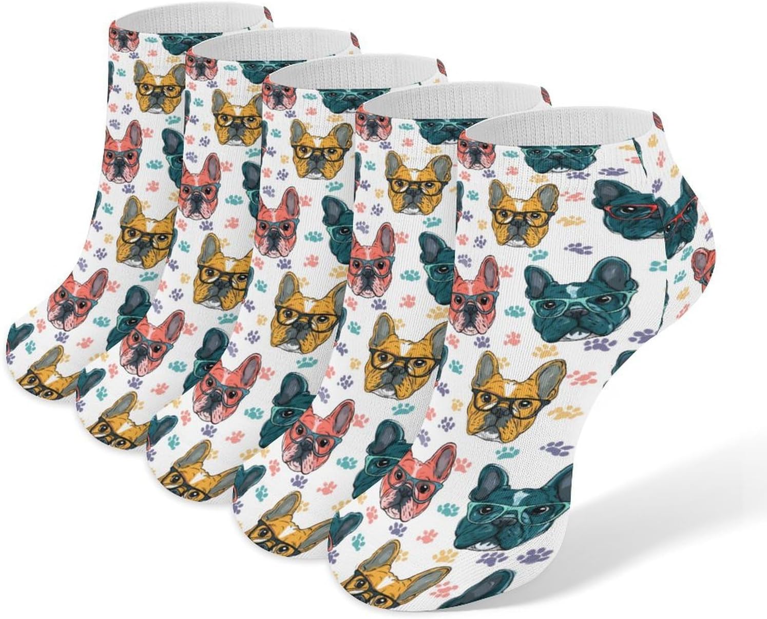 French Bulldog Socks for Men Women 5 Pairs Ankle Socks