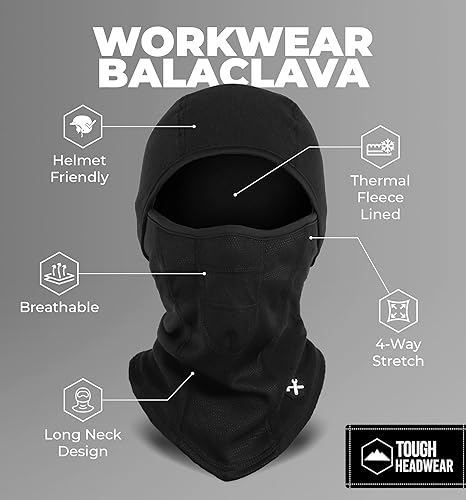 Vista 3 de Tough Headwear Máscara facial completa para clima frío, pasamontañas para hombre, calentador de cara, forro polar de invierno, máscaras de esquí