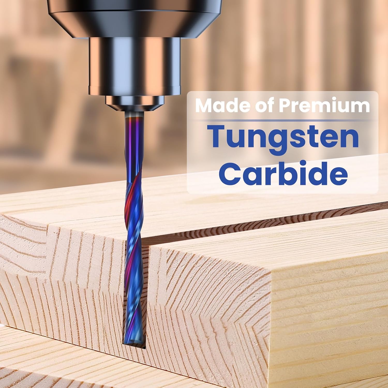 HQMaster Extra Long Spiral Router Bit Down Cut 1/4 Inch Shank Solid Carbide CNC Router Bit with Nano Blue Coating CNC Bits End Mill for Woodwork Mortise Slot Trim