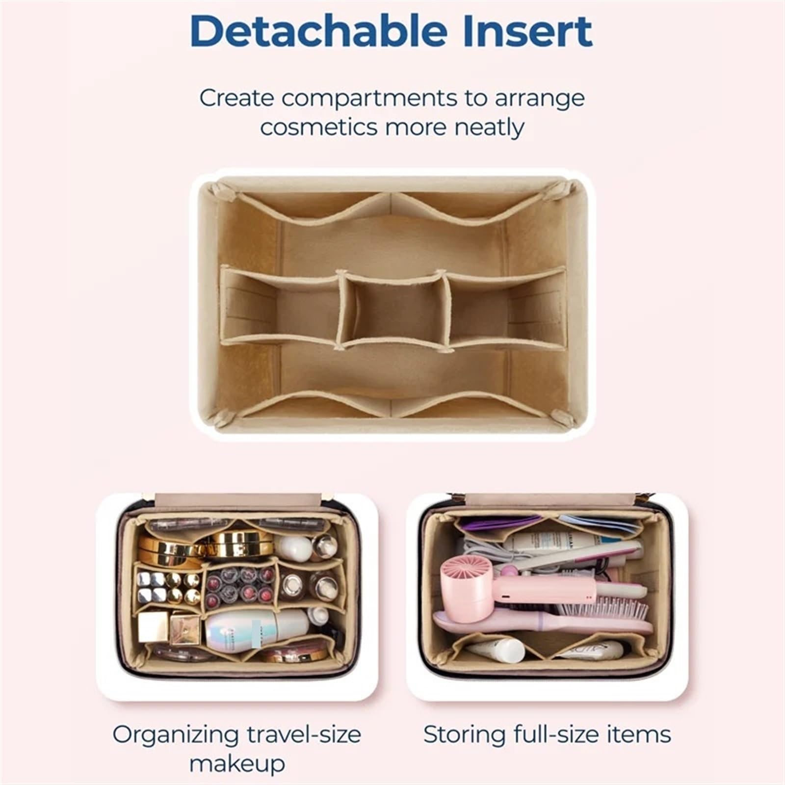 Neceser de Viaje para Mujer Neceser de Maquillaje, Estuche Organizador con Inserto Desmontable, Neceser Viaje Grande for cosméticos, Esencial for Mujer(Pink)