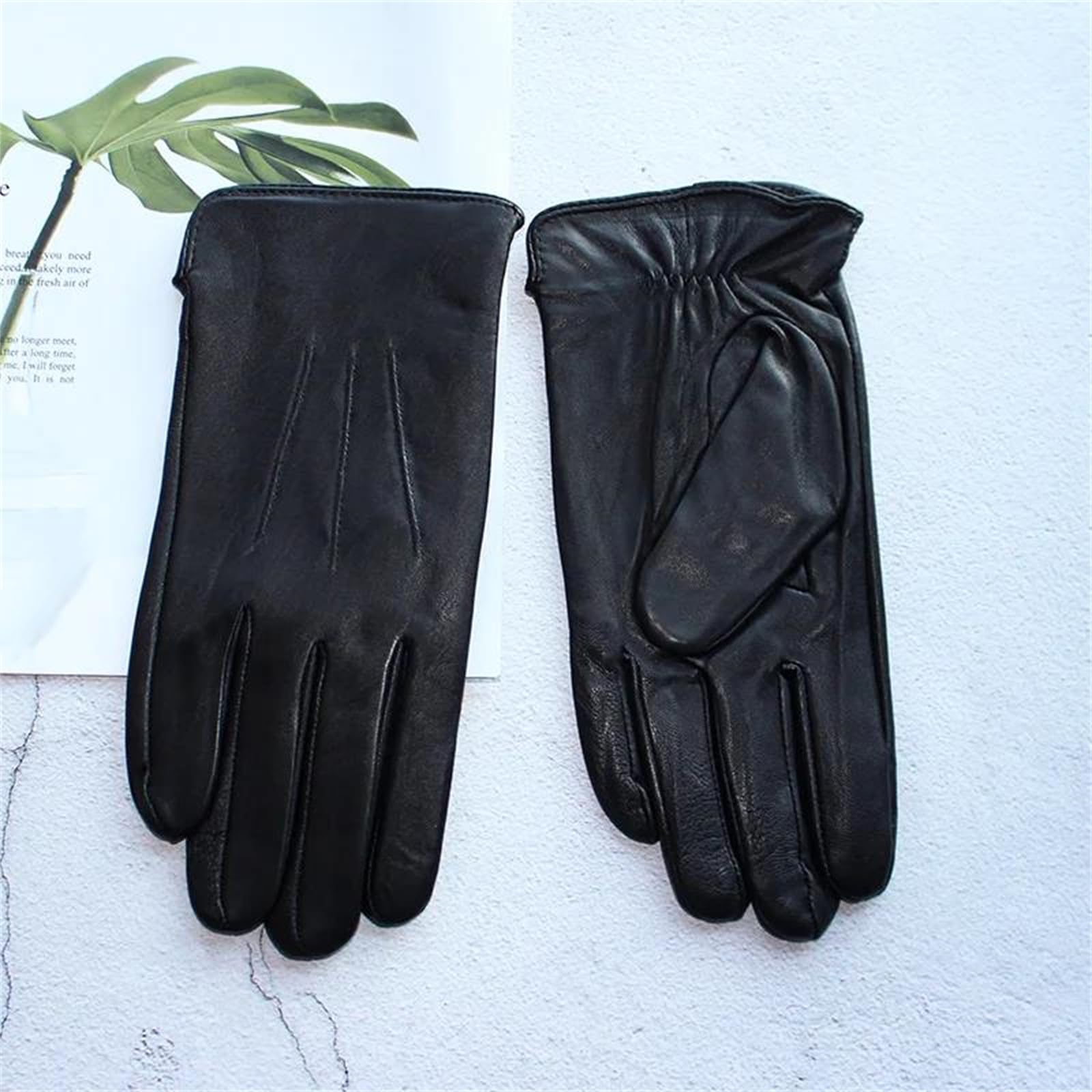 Guantes de piel de oveja auténtica negra para hombre, con forro polar grueso, cálidos, resistentes al viento, para montar en motocicleta