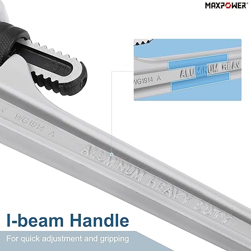 Miniatura 5 de MAXPOWER Llave de tubo de 14 pulgadas llave de fontanería de aluminio 40  más ligera llaves de tubo rectas resistentes capacidad máxima de 2 pulgadas