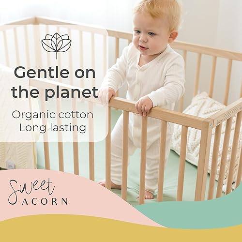 Miniatura 3 de Sábanas ajustables para cuna, ropa de cama de punto de jersey de algodón orgánico, se adapta a colchones estándar de cuna de bebé, 9 x 28 x 52
