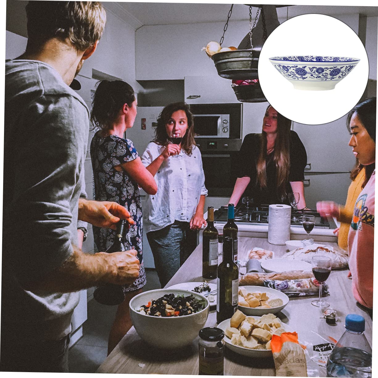 TOPBATHY Cuenco de Porcelana Azul y Tazón de Fideos para Uso Doméstico Tazón de Sopa para Servir Comida de Cocina para Comidas Rápidas el Hogar