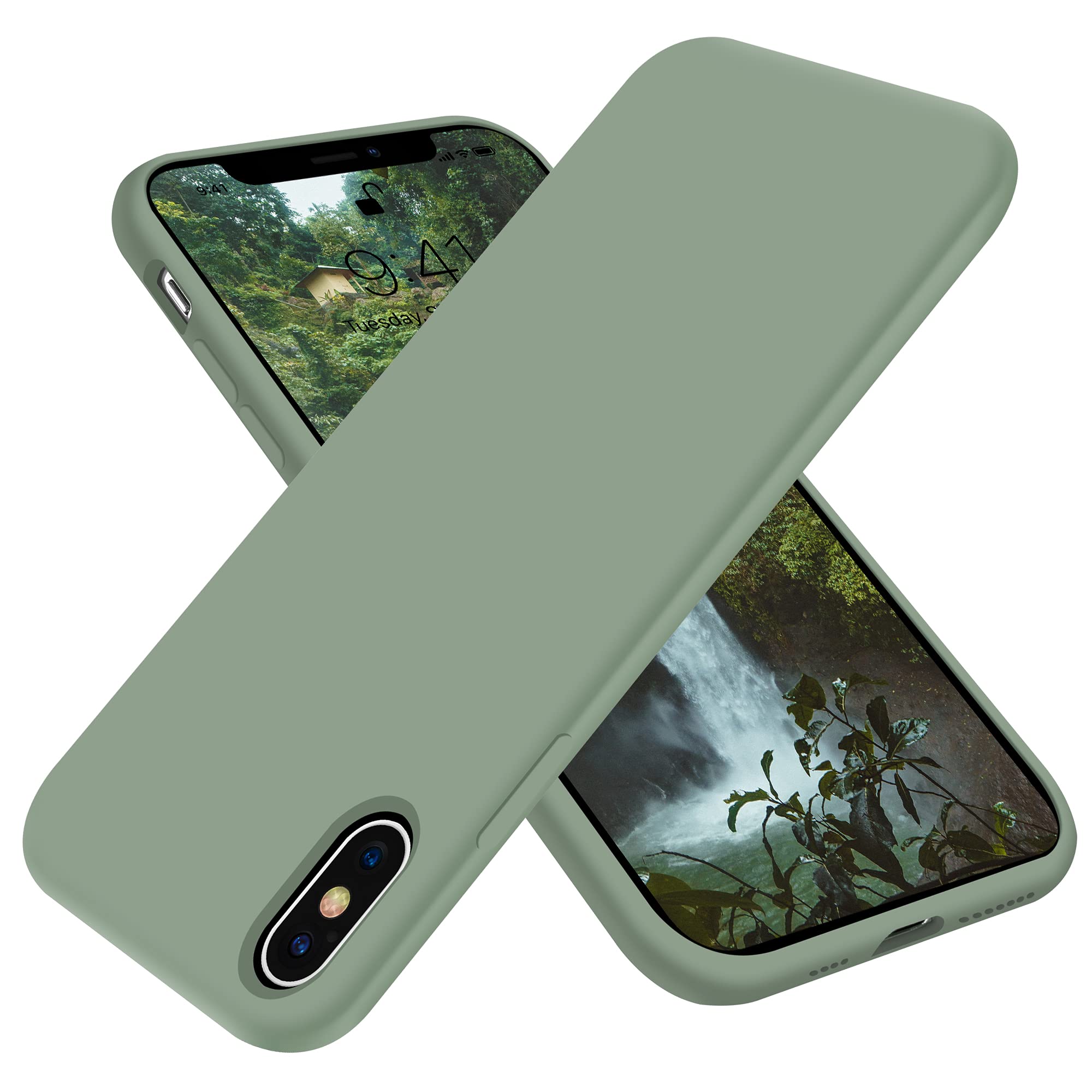 iPhone Xs Max Case,Ultra Slim Fit iPhone Case Liquid Silicone Gel Cover with Full Body Protection Anti-Scratch Shockproof Case Compatible with iPhone Xs Max, [Upgraded Version] (Calke Green)