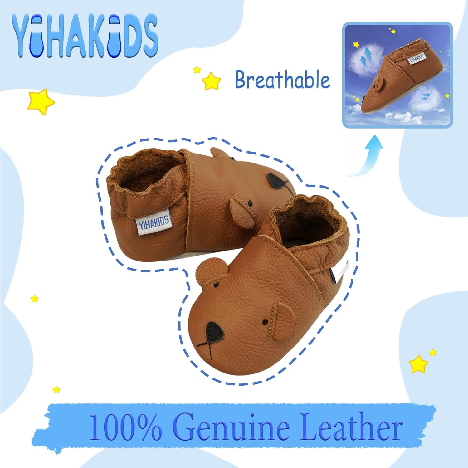 YIHAKIDS Baby Leather Shoes Soft Sole First Walking Moccasins Infants Toddler Boys Girls Crawling Slippers Slip-on Shoes with Elastic Ankle - Image 2