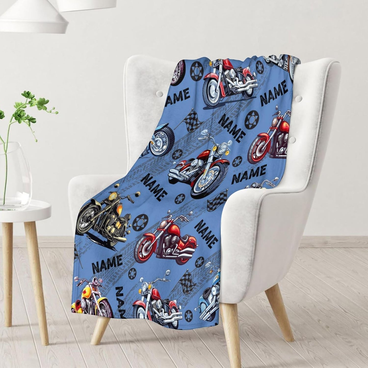 Personalized Motorcycle Blanket Gift with Name for Boys Men - Custom Throw Blanket for Kids Teens Adults Motorcycle Lovers - 60x80 Inches Soft & Cozy Throws for Sofa Couch Bed