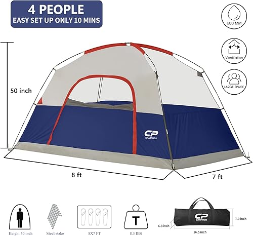 Miniatura 2 de CAMPROS CP Tienda de campaña para 4 personas, tiendas de campaña de 10 x 10 pies con pantalla para patio, actividades de campamento al aire libre