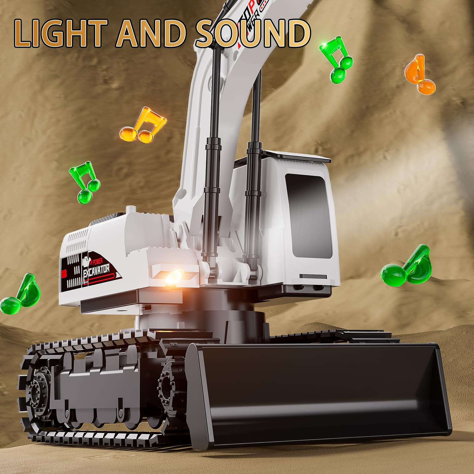 Excavadora de control remoto para niños de 4 a 7 años, excavadora RC para niños, camiones de construcción de 27 MHz, vehículos de juguetes para niños pequeños de 1-3, 3, 5, 4-7 con pala de 7