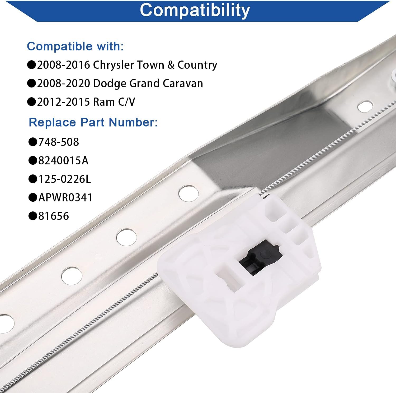 Obaee 748-508 Front Left Driver Side Power Window Regulator and Motor Assembly Compatible with Dodge Grand Caravan 2008-2020/ Chrysler Town & Country 2008-2016/ Ram C/V 2012-2015