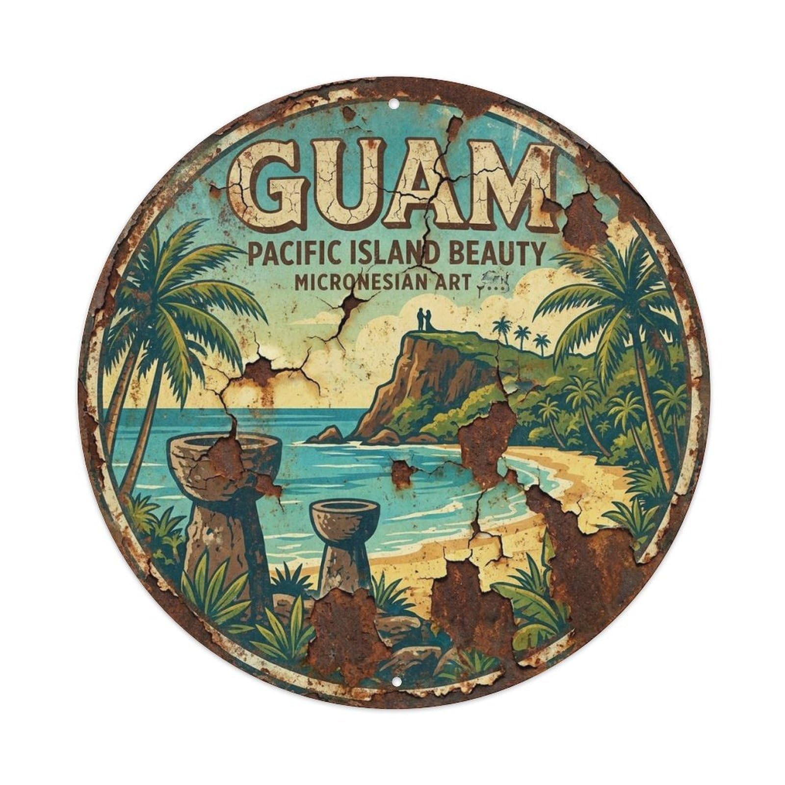 Olyhtr 8X8inch Classic Style Guam Travel Pacific Island Capital Coastal Metal Tin Sign